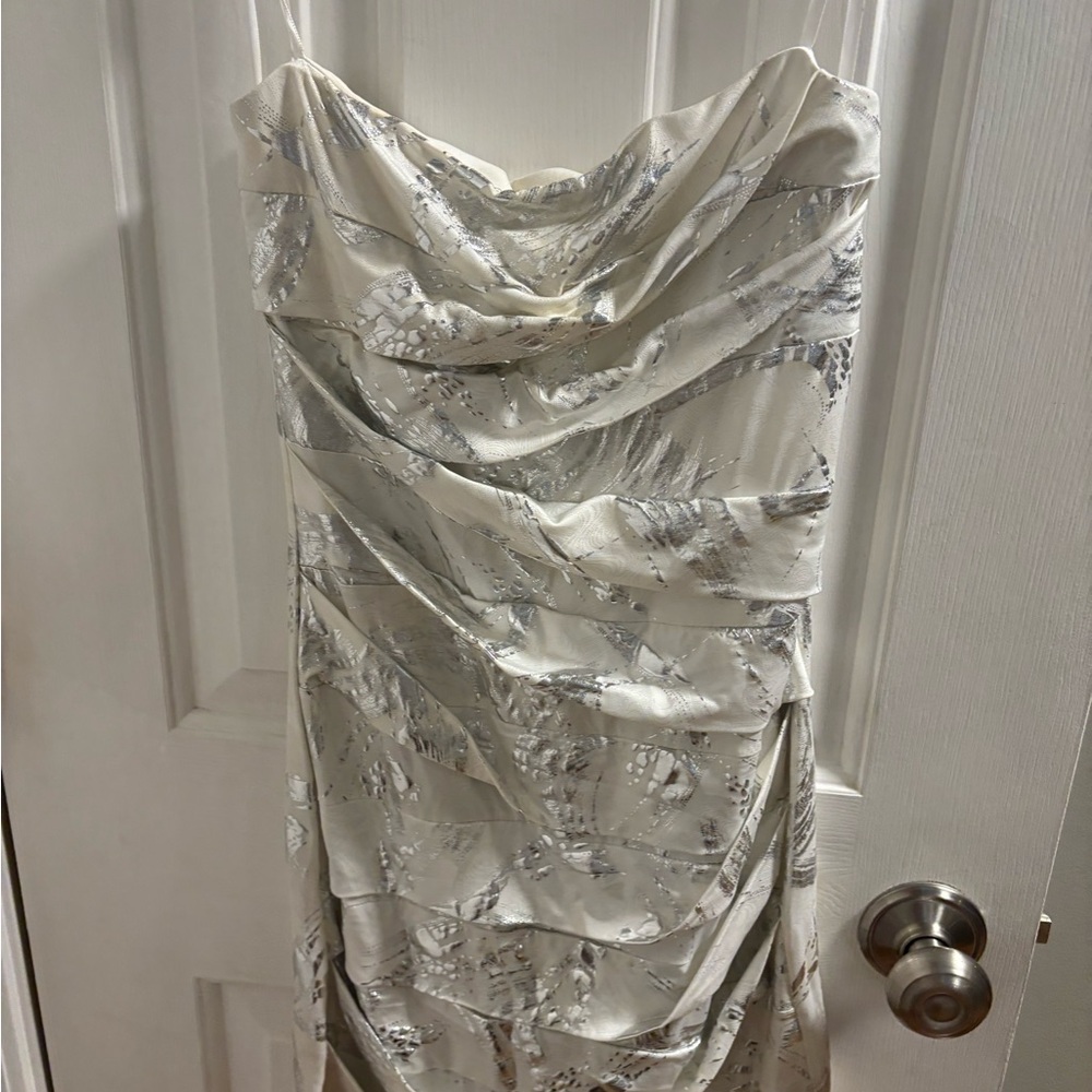 Deb Strapless Dress in Silver and White Size Small